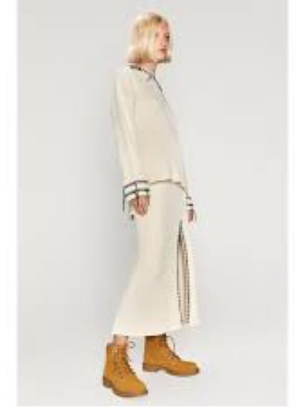 Zara Cream Ribbed Maxi Skirt with Decorative Trim - Picture 3 of 8